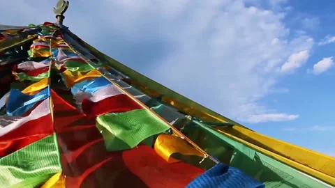 Plateau Prayer Flag and Wind Horse Flag Stock Footage 235132810