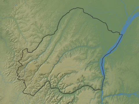 Plateaux, Republic of Congo. Colored elevation map with lakes and rivers Stock Illustration