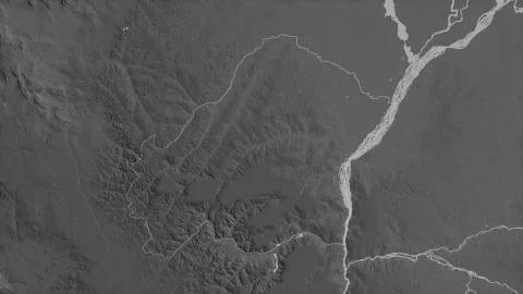 Plateaux, Republic of Congo. Grayscaled map with lakes and rivers Stock Illustration