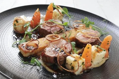 Plated lamb dinner Stock Photos