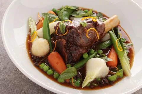 Plated lamb meal Foto stock