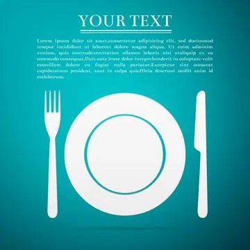 Plate,fork and knife flat icon on blue background. Vector Illustration Stock Illustration