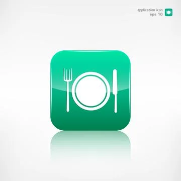 Plate,fork and knife icon. Application button. Stock Illustration