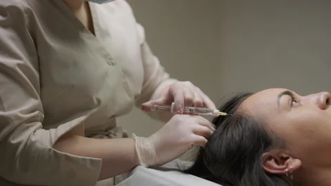 Platelet rich plasma injection procedure. Hair growth stimulation. PRP therapy Stock Footage 268646814