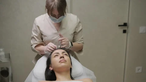 Platelet rich plasma injection procedure. Hair growth stimulation. PRP therapy Stock Footage 268646876