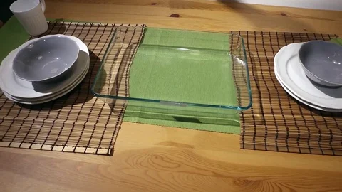 Plates on a bamboo mat Stock Footage 79242322