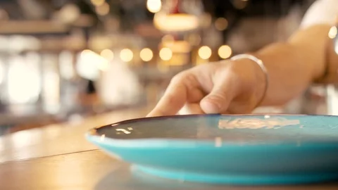 Plates at the bar in the restaurant Stock Footage 89057712