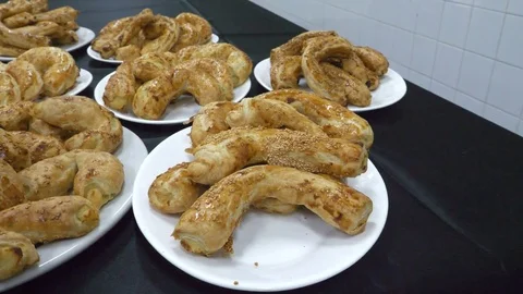 Plates with burekas served at event Stock Footage 77058160