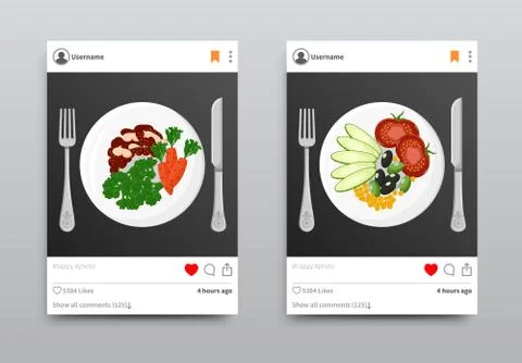 Plates Dishes Instagram Set Vector Illustration Illustrazione stock