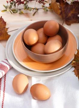 Plates with eggs Stock Photos