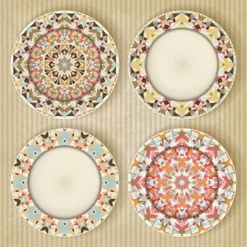 Plates with kaleidoscope pattern set Stock Illustration