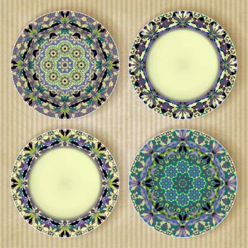 Plates with kaleidoscope pattern set Stock-Illustration