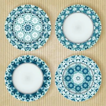 Plates with kaleidoscope pattern set Stock Illustration