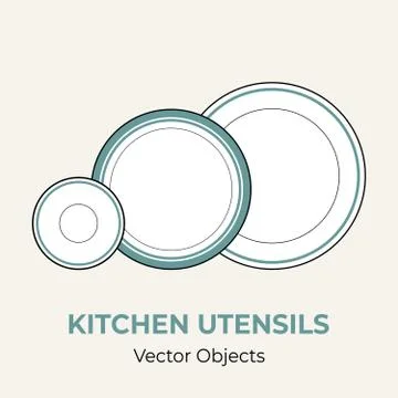 Plates saucer set simple form vector illustration. Vector line illustration i Stock Illustration