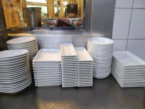 The plates view on the table Stock Photos