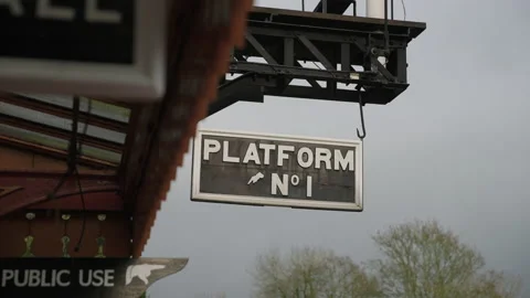 Platform 1 Sign At A British Heritage Railway Station Stock Footage 239456067