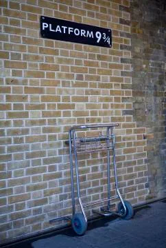 Platform 9 and Three-Quarters at Kings Cross Station Stock Photos