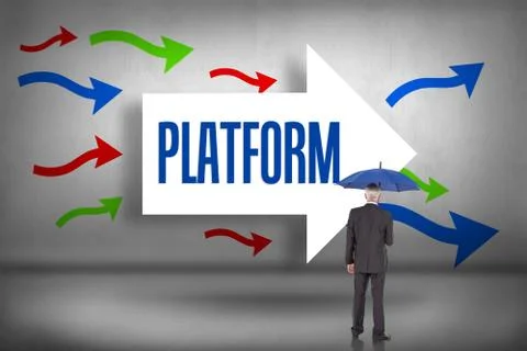 Platform against arrows pointing Illustrazione stock