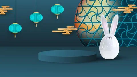 Platform and podium for presentations. Festive background for the Mid-Autumn Stock Illustration
