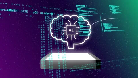 Platform appearing and hovering, outline tracing into AI brain, lines flowing, Stock Footage 335211737