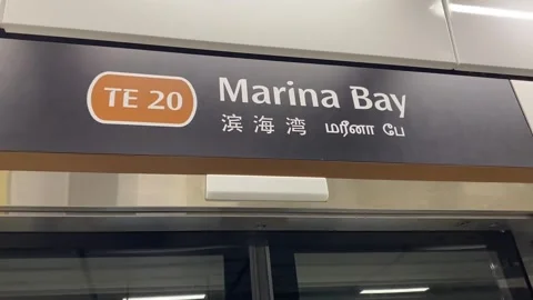 Platform area of Marina Bay MRT Station, Thomson-east Coast Line Stock Footage 291141272