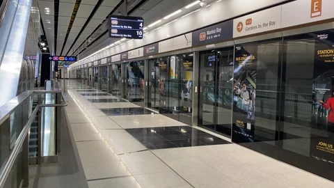 Platform area of Marina Bay MRT station, Thomson-east Coast Line Stock Footage 291141363