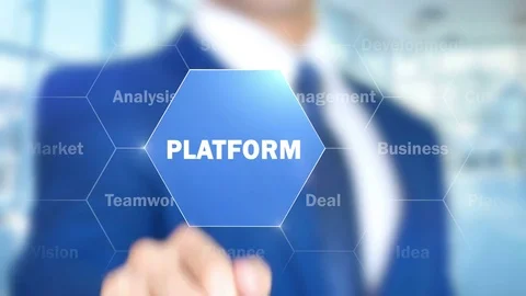 Platform, Businessman working on holographic interface, Motion Graphics Stock Footage 74224856