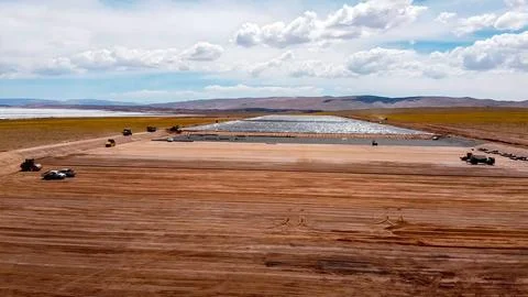 Platform compaction process for the construction of seawater pools Stock Photos