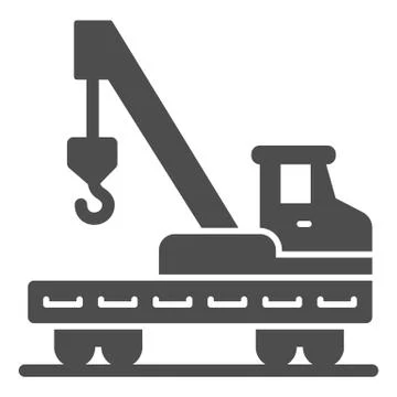 Platform with crane and hook solid icon, heavy equipment concept, lifting 库存插图