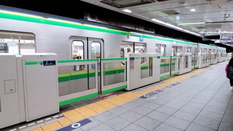 Platform door on the platform of Tokyo Metro Chiyoda Line closing  Stock-Footage 189493199
