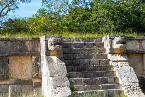 Platform of Eagles and Jaguars at Chichen Itza in the Yucatan Peninsula of Me Stock Photos