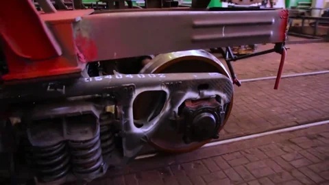 Platform of a freight train with a container of freight trains in a warehouse in Stock Footage 80453680