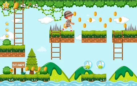 Platform game background template 스톡 일러스트