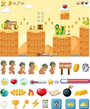 Platform game background template with items Illustrazione stock