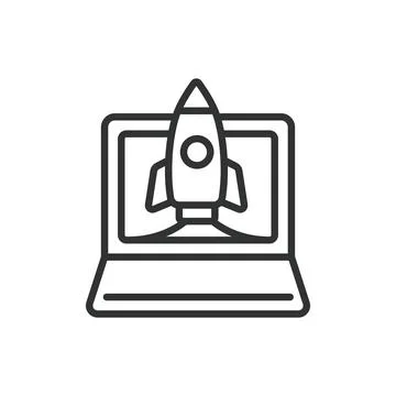 Platform Lunch, in line design. Platform launch, product launch, software Stock Illustration