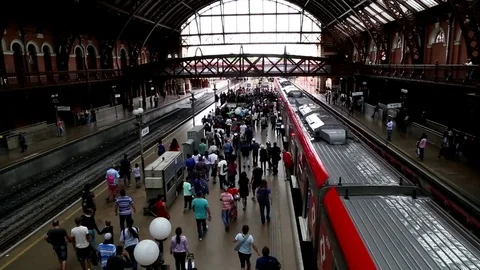 Platform of Luz Station Estacao da Luz in Sao Paulo Stock Footage 79734289
