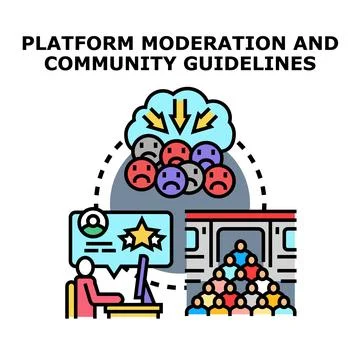 Platform moderation and online community guidelines concept Stock Illustration
