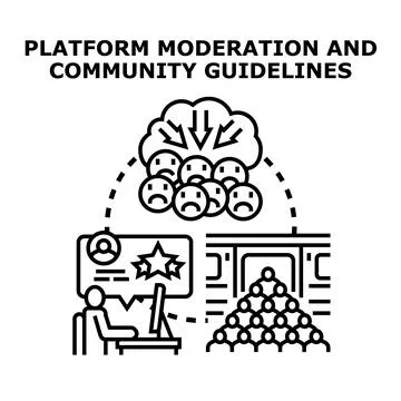 Platform moderation and online community guidelines concept Stock Illustration