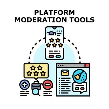 Platform moderation tools managing content and user feedback online 스톡 일러스트