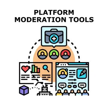Platform moderation tools securing online community content Stock Illustration