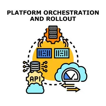 Platform orchestration and rollout automation concept 库存插图