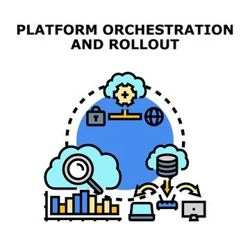 Platform orchestration and rollout concept for software development Illustrazione stock