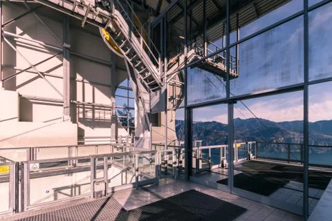 Platform outside the cableway. Stock Photos