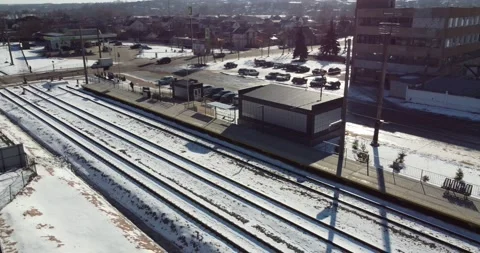 A platform of a railway station. Empty railway with no people and trains. Stock Footage 222961768