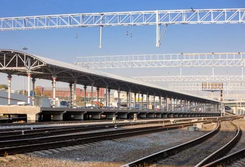 Platform with railway tracks Stock Photos