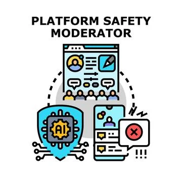 Platform safety moderator ensuring content security via ai Stock Illustration