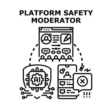 Platform safety moderator ensuring content security via ai Stock Illustration