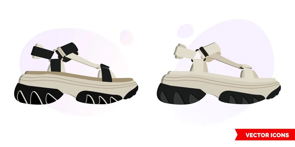 Platform sandals icon of 3 types color, black and white, outline. Isolated ve Stock Illustration