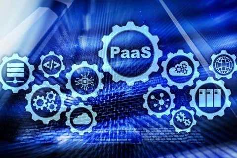 Platform as a service PaaS - cloud computing services concept. Server room Stock Photos