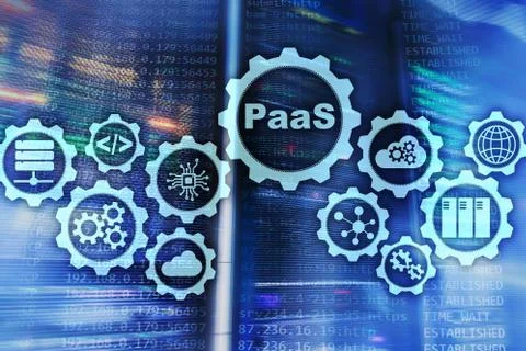 Platform as a service PaaS - cloud computing services concept. Server room ba Stock Photos